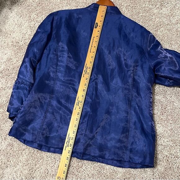 Chico’s Size 2 Metallic Linen Blend Long Bell Sleeve Jacket Blazer Cobalt - Picture 6 of 12